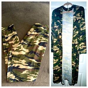Camo Print Leggings with long cardigan duster Sz 2xl